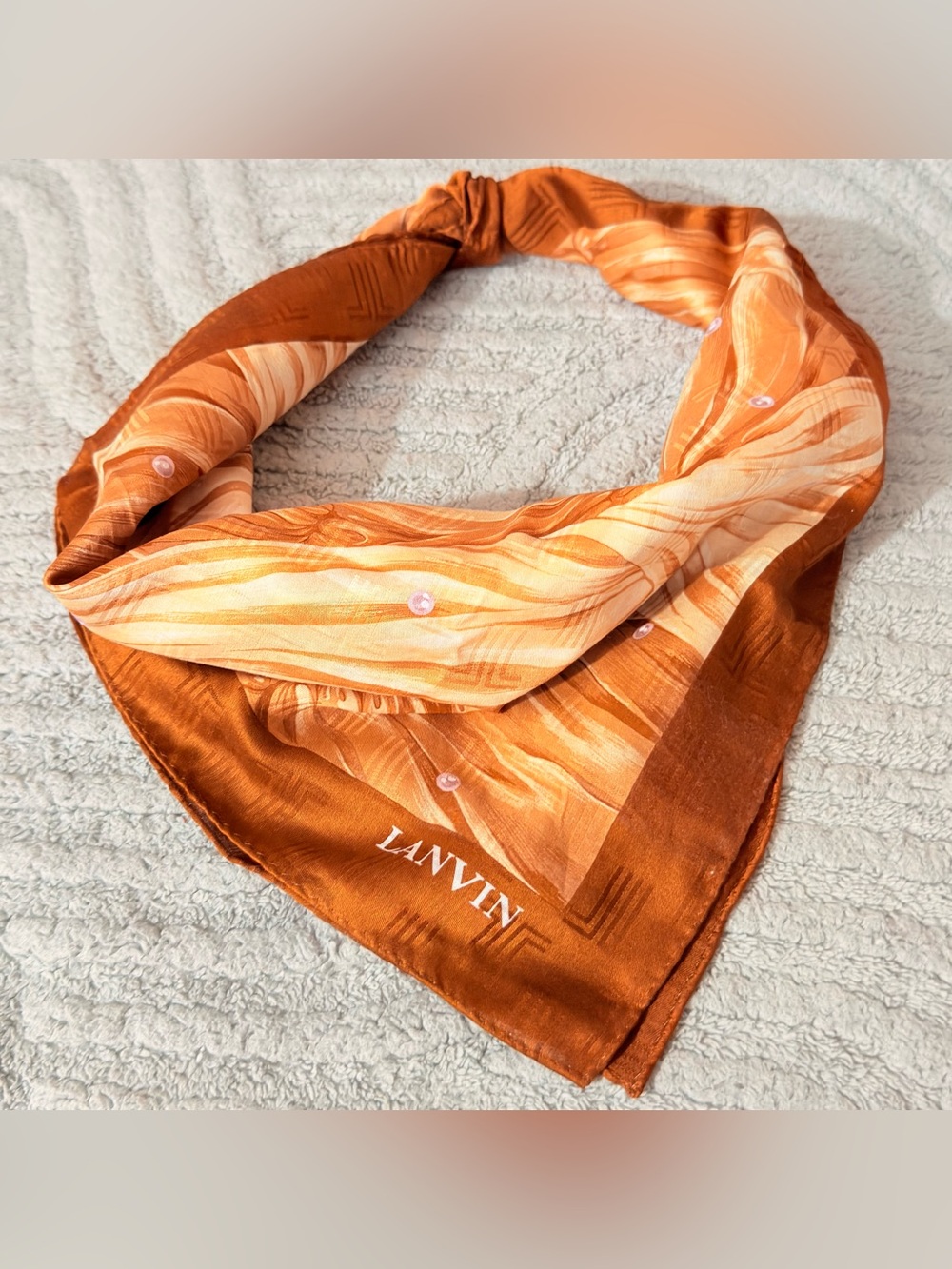 Lanvin Orange and Cream Silk Wrap Scarf